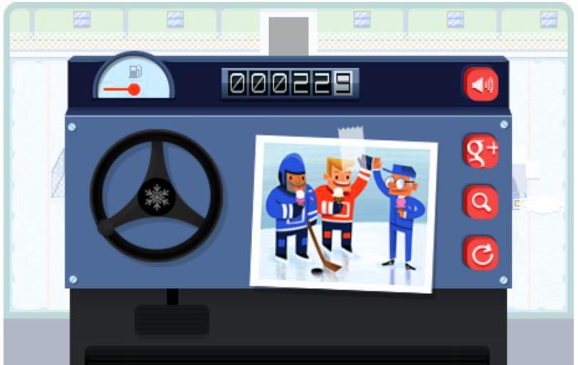 FRANK ZAMBONI GOOGLE DOODLE ICE RESURFACER GAME JOGO DE REPARAR O GELO