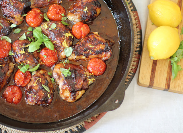Food Lust People Love: This sticky coffee chicken has a lot going on, from the fresh brewed coffee and the balsamic vinegar to the thick honey and the ripe tomatoes. You don’t really taste a definite coffee flavor but it does add a wonderful smokiness that enriches the sauce.