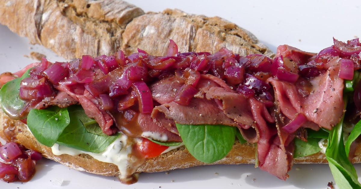 Roast Beef Baguette with Pickles and Red Onion Relish