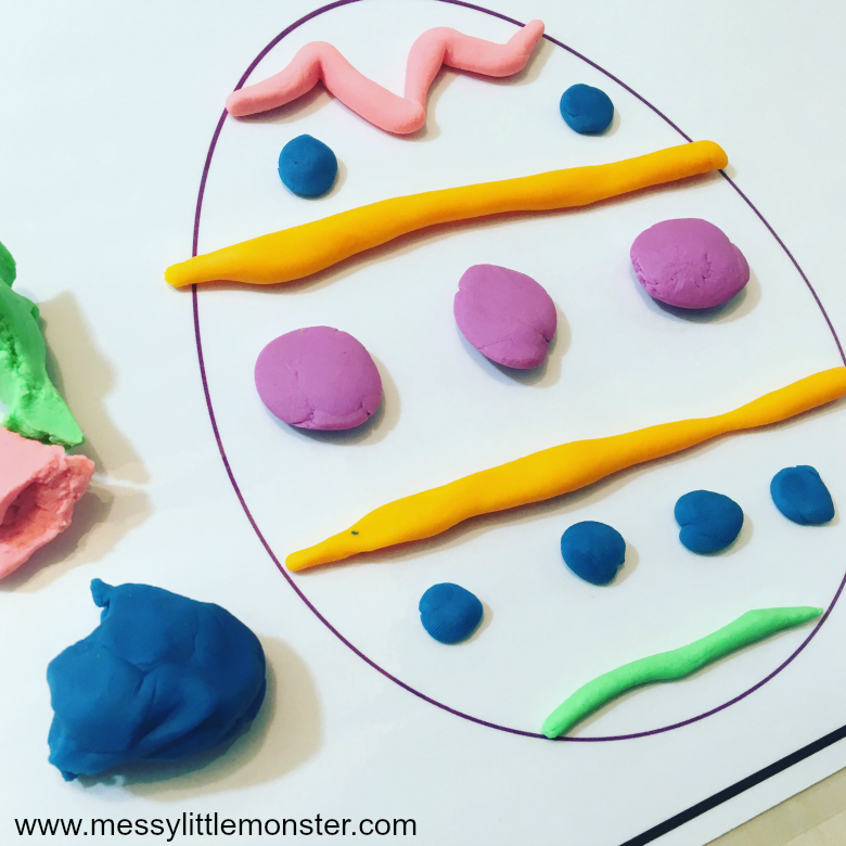 Free printable Easter playdough mats for kids.  Toddlers and preschoolers will love this Spring play dough activity. 