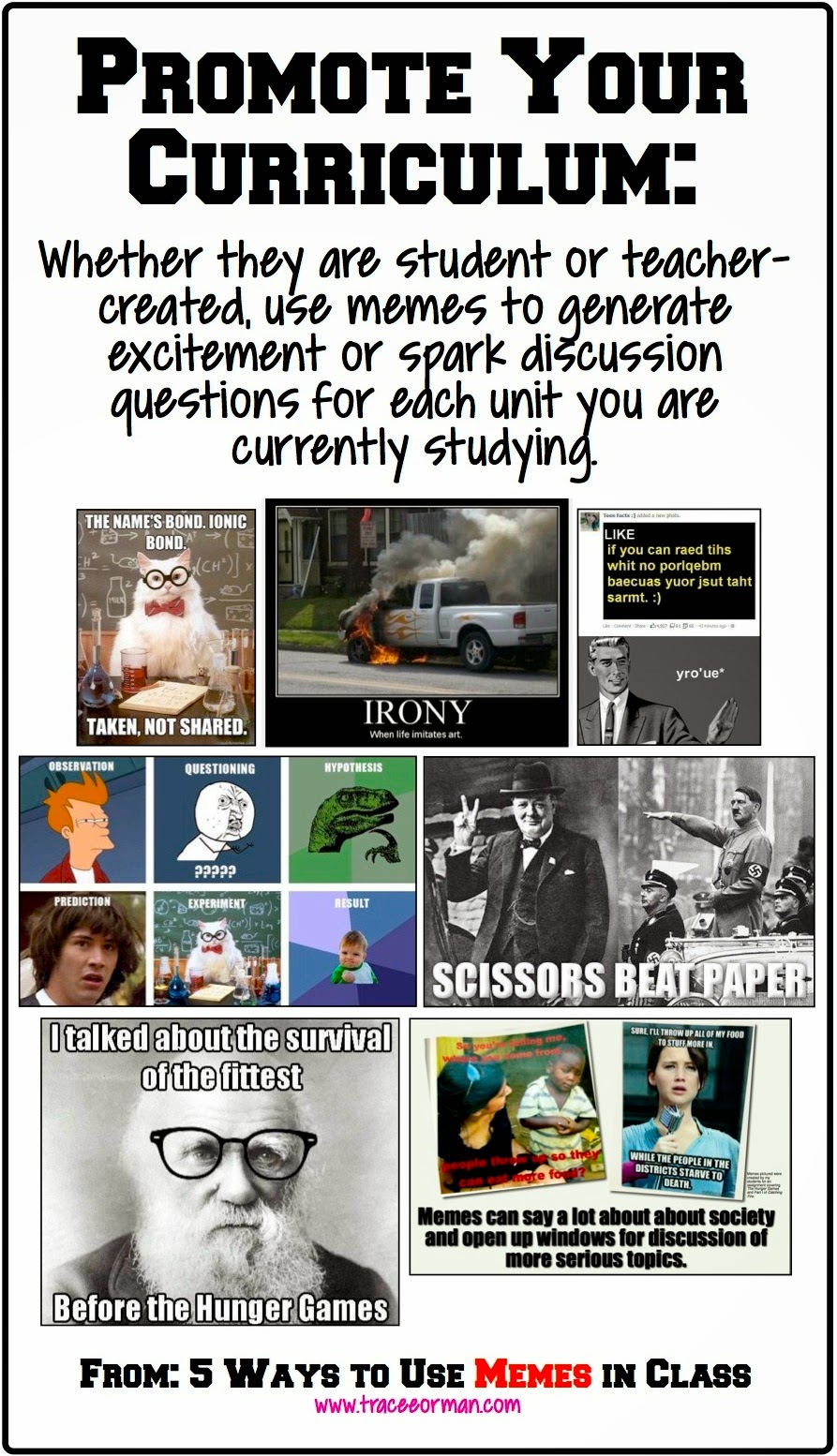 Promote your curriculum in your classroom using memes {from www.traceeorman.com}