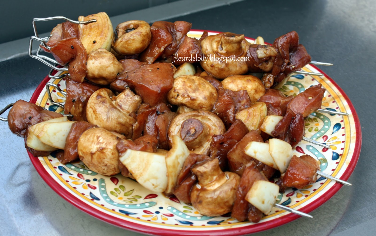 Fleur de Lolly Pork, Mushroom & Onion Kebabs