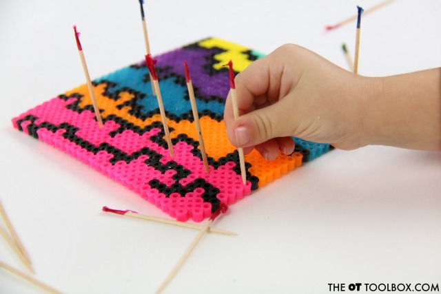 Kids will love this fine motor precision pegboard that works on fine motor skills needed for handwriting and other tasks.