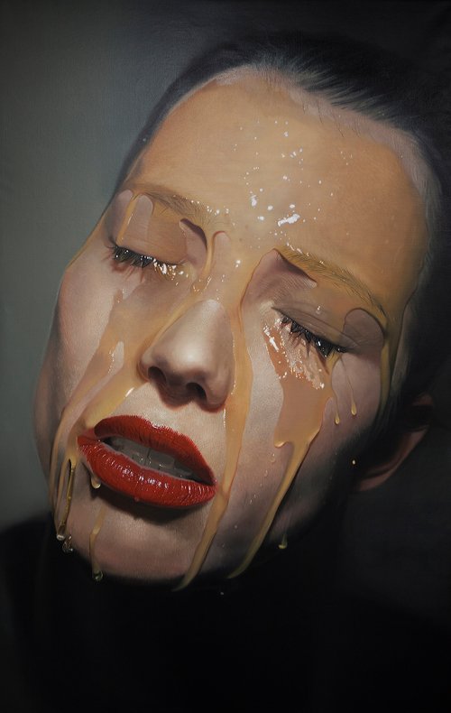 As hiper-realistas pinturas de mulheres cobertas com mel e calda de chocolate de Mike Dargas Mike Dargas pinturas hiper-realistas retratos mulheres cobertas lascívia luxúria mel calda de chocolate sensual