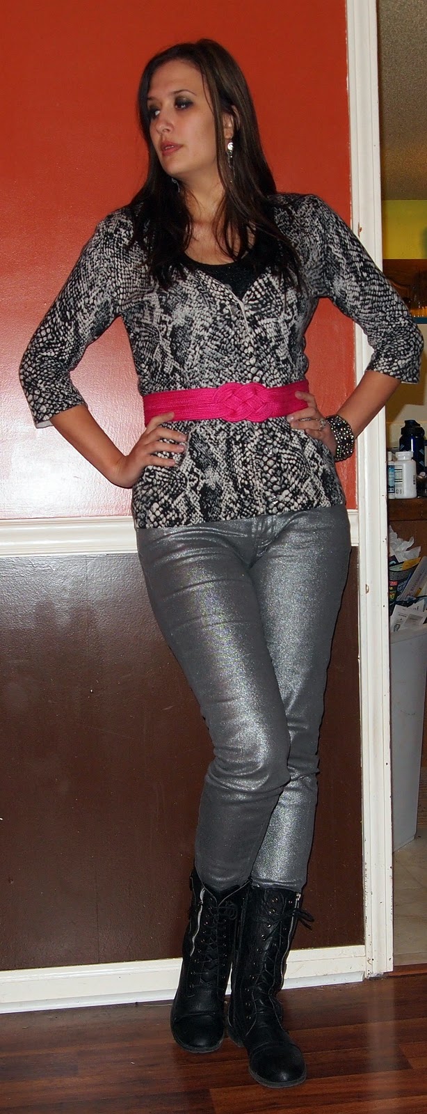 The Closet Intervention What I'm Wearing Metallic Jeans and Combat Boots