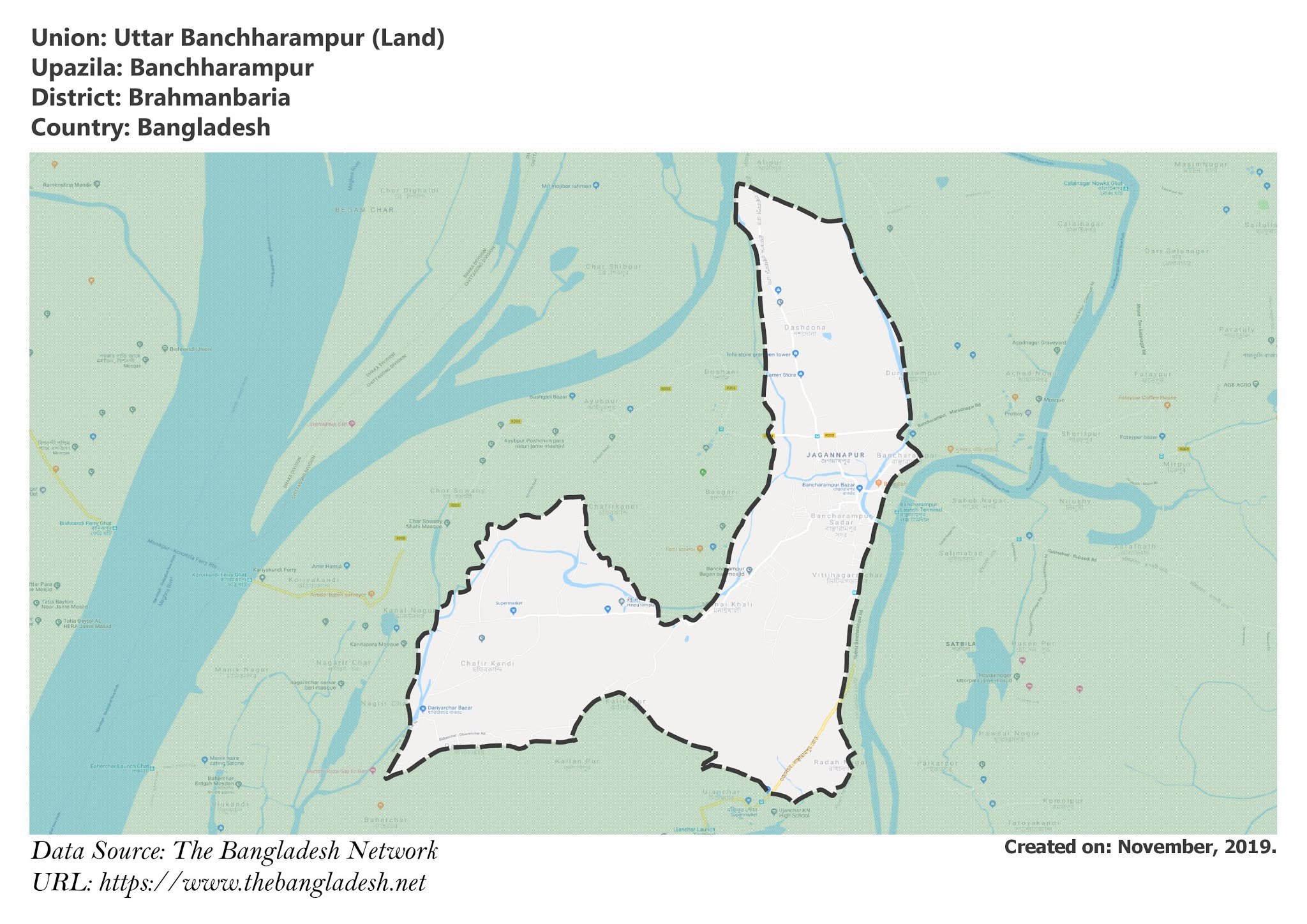Map of Uttar Banchharampur of Banchharampur Upazila Map of Uttar Banchharampur of Brahmanbaria, Bangladesh.