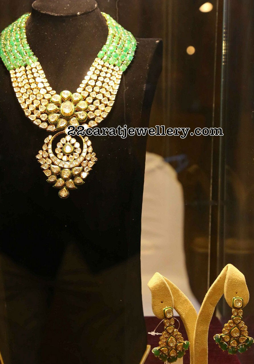 Kundan Emerald Jaipur Necklace - Jewellery Designs
