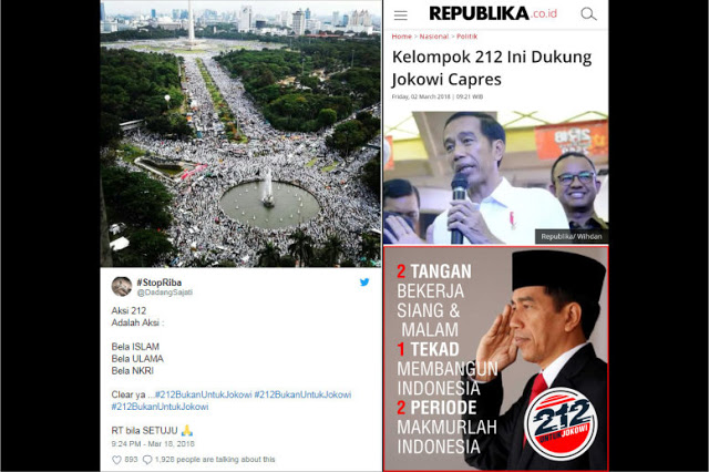 Tagar Relawan Jokowi Dompleng 212 Keok Dilibas Warganet, #212BukanUntukJokowi Puncaki Trending Topik