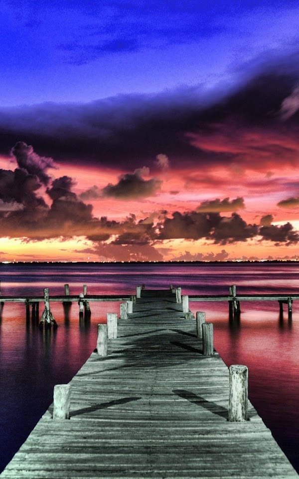 Wood Deck At Purple Sunset  Android Best Wallpaper