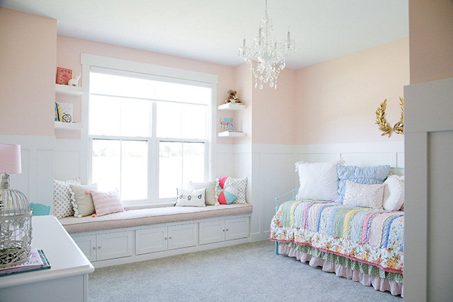 Client Reveal: Peachy Pink Girl's Room with a Window Bench - Michaela ...