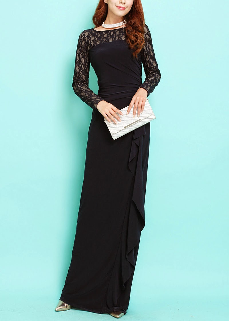 Fully-lined Lace Long Sleeve Maxi