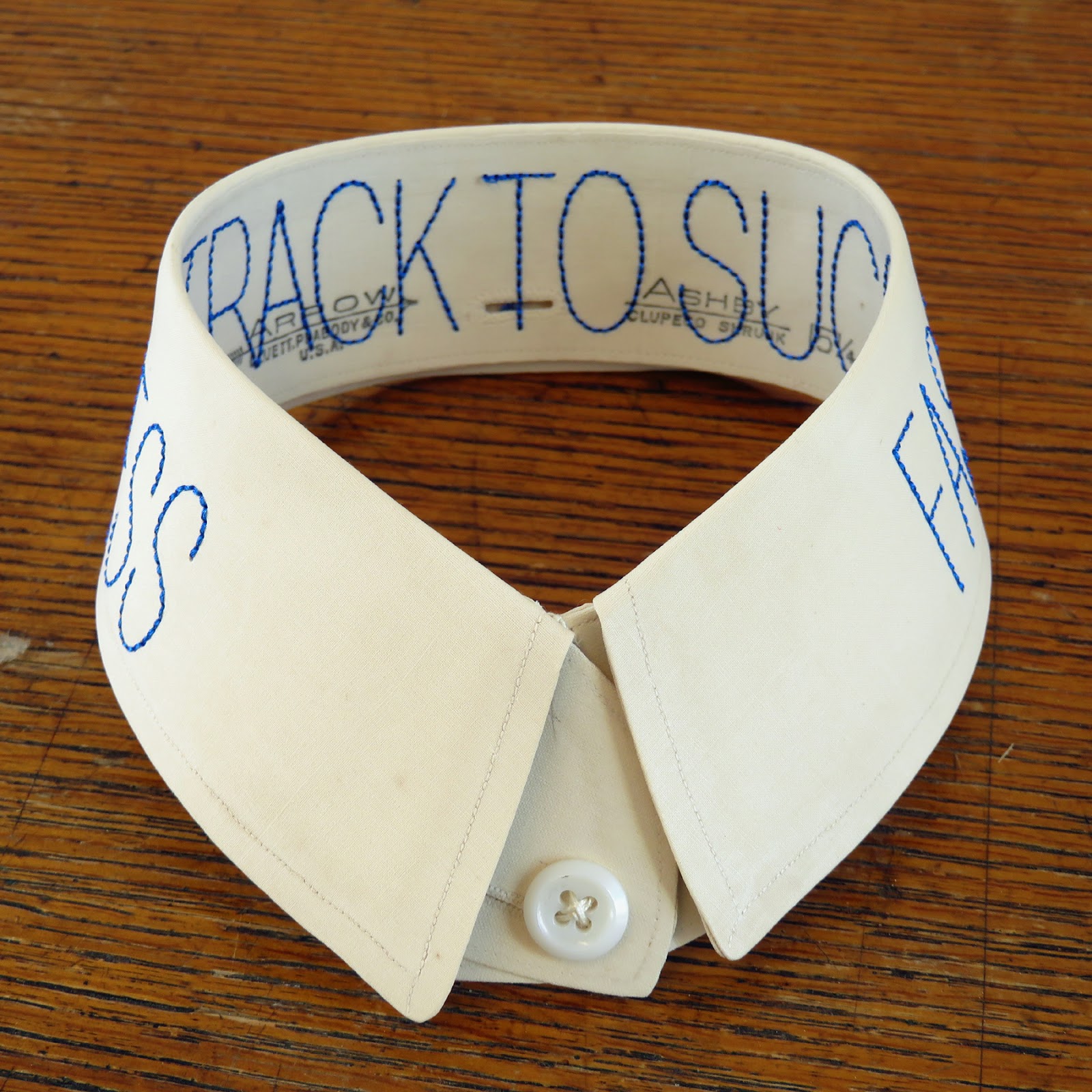 Art In Stitches White Collars Installation