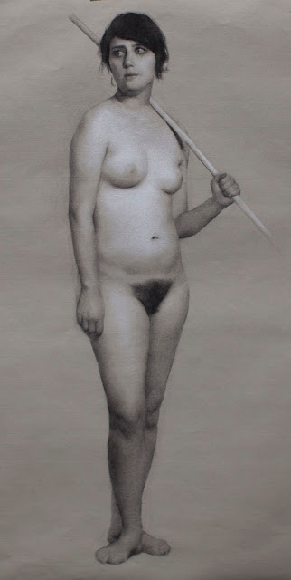 charcoal and white chalk figure drawing by artist Emilae Belo