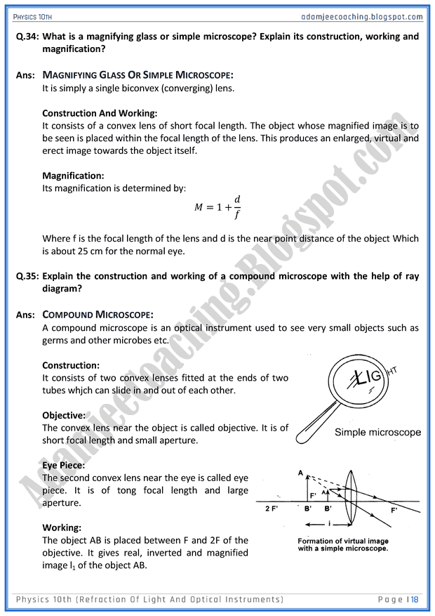 Adamjee Coaching Refraction of Light and Optical Instruments