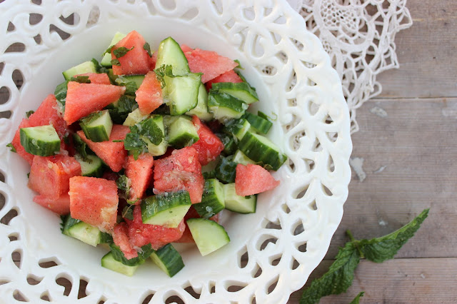 watermelon cucumber and mint salad