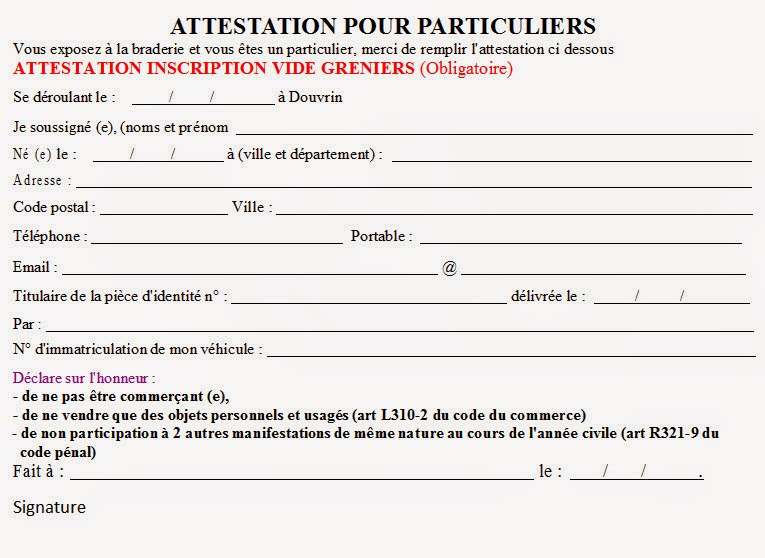 Attestation sur lHonneur Modèle Exemple à Remplir