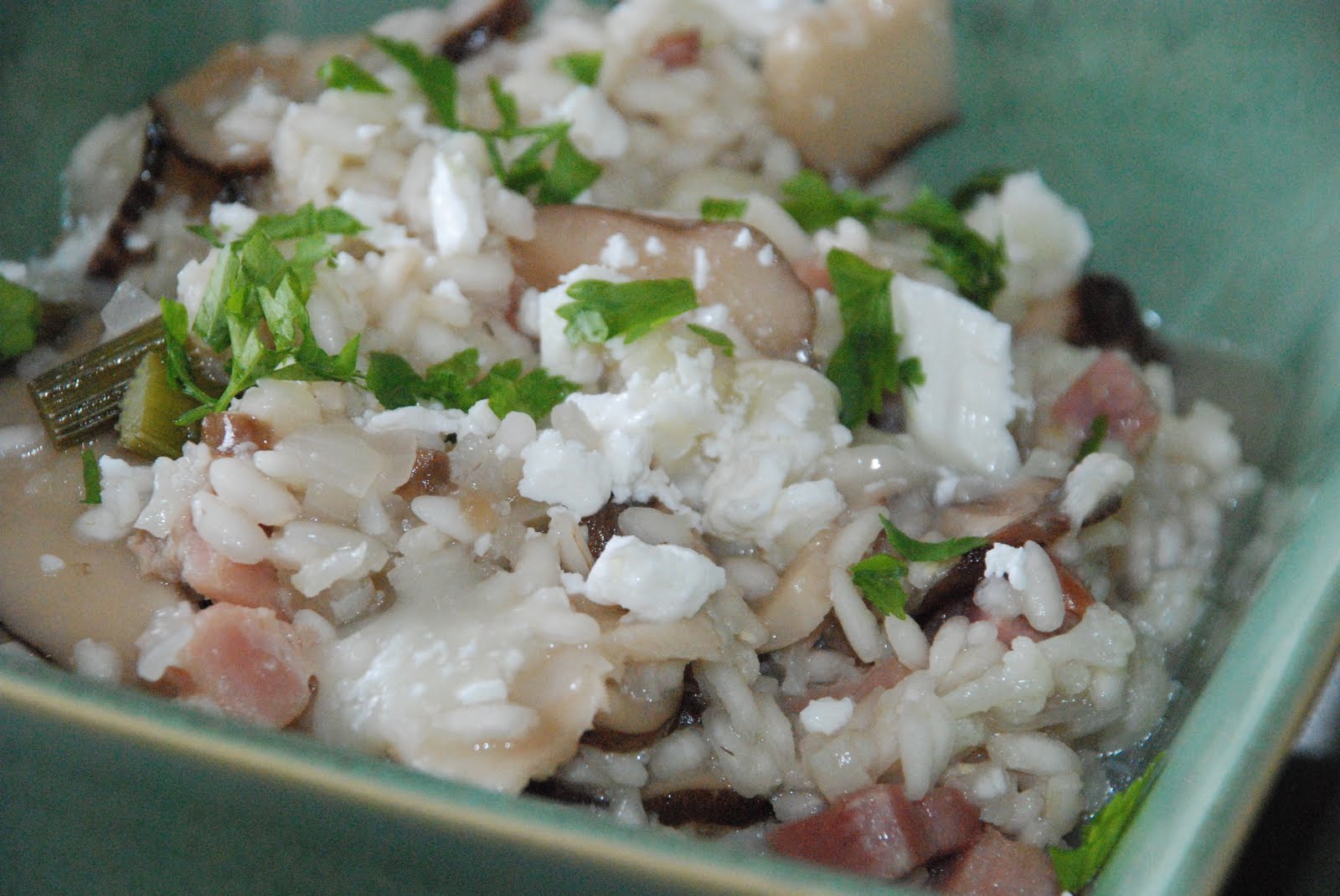 Acre e Doce Risotto de cogumelos shiitake, bacon e couveflor