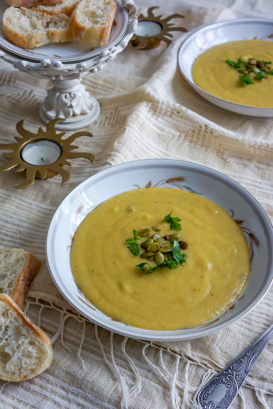 Acorn squash and zucchini soup with coconut milk