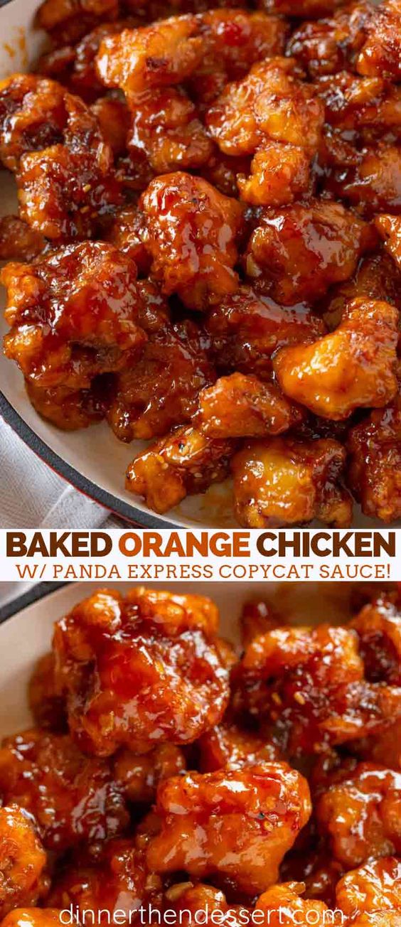 Baked Orange Chicken made with Panda Express Orange Chicken Copycat Sauce with an easy baked recipe that's easier and healthier than frying in 30 minutes! #orange #orangechicken #chinesefood #chinese…