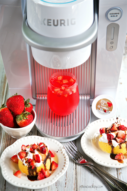 Strawberry Shortcake Cocktail - super refreshing summer cocktail with only 3 ingredients. The Keurig Kold makes this cocktail so easy! Just pop in the pod, add liquor and press a button. Magic! So easy and delicious!