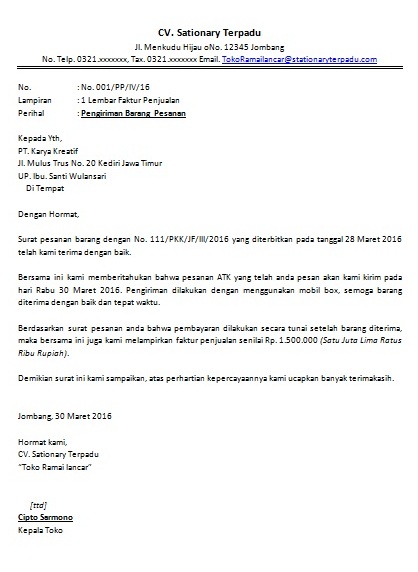Contoh Surat Order Pengiriman