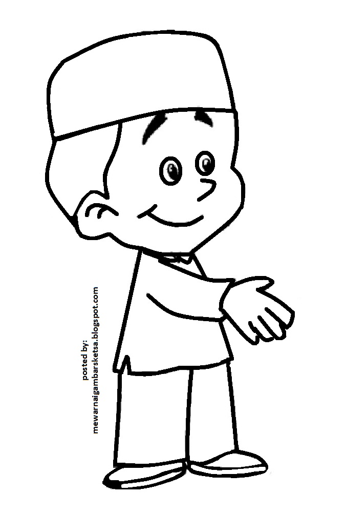 Mewarnai Gambar Sketsa Kartun Anak Muslim 45 Muslimah Download