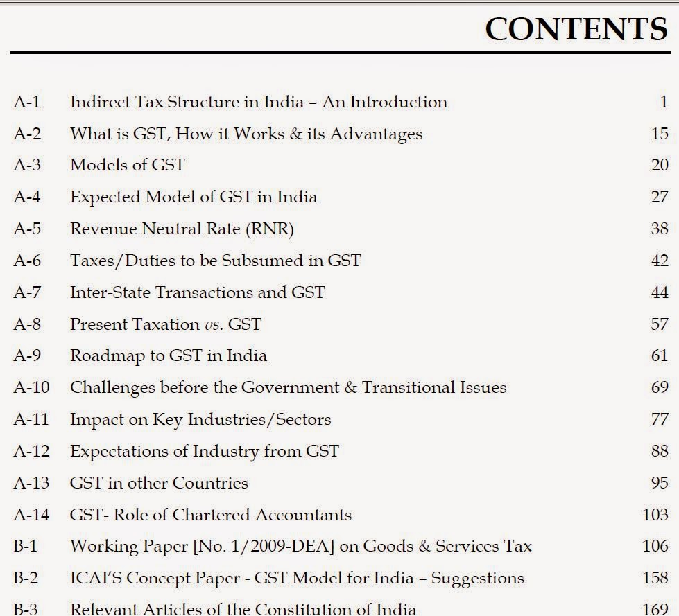 Contents of Background Material on GST - ICAI