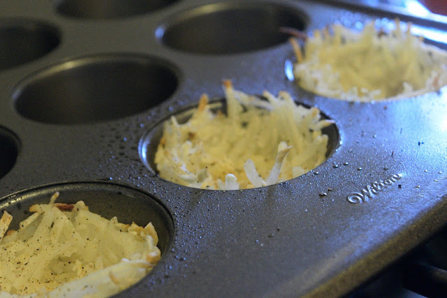 The par baked nests in the pan. 