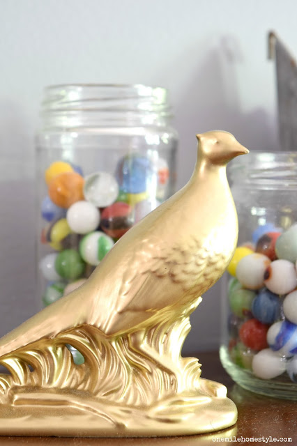 DIY Gold Ceramic Bird Figurine Makeover - After - One Mile Home Style