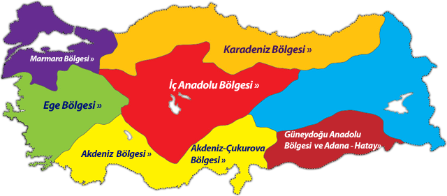 Türkiye Fiziki Coğrafya: Türkiye Bölgeler Haritası