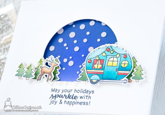 Holiday Camper Card by Tatiana Trafimovich | Snow Globe Scenes and Cozy Campers Stamp Sets by Newton's Nook Designs #newtonsnook #handmade #christmascard