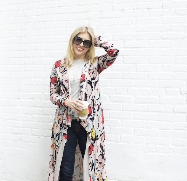 long floral cardigan