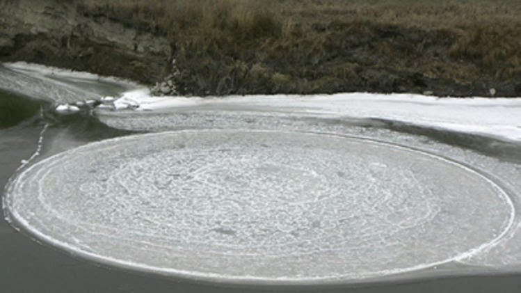 Extremely Rare Spinning Ice Circle Over 50ft Wide Forms in North Dakota River!