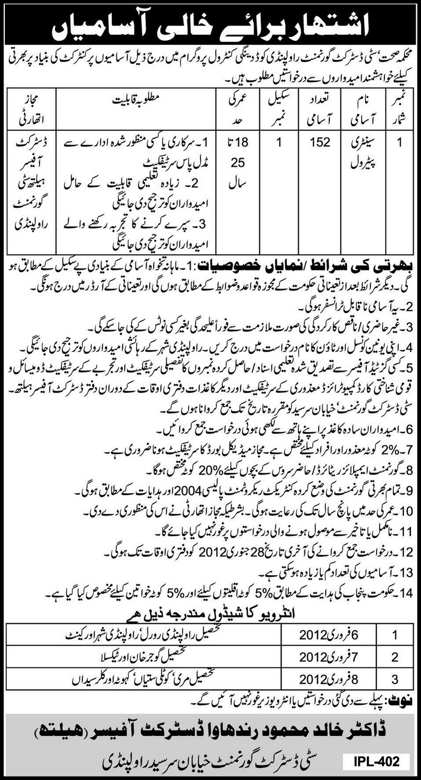 Department of Health Rawalpindi City Government Jobs Opportunities PK