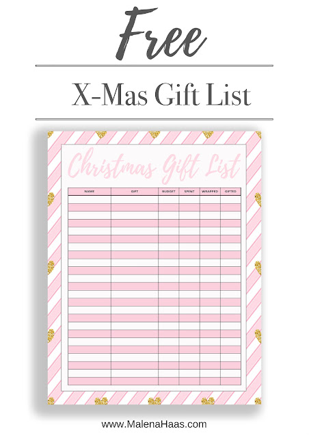 FREE Pink Christmas Gift List - Printable Download - www.MalenaHaas.com