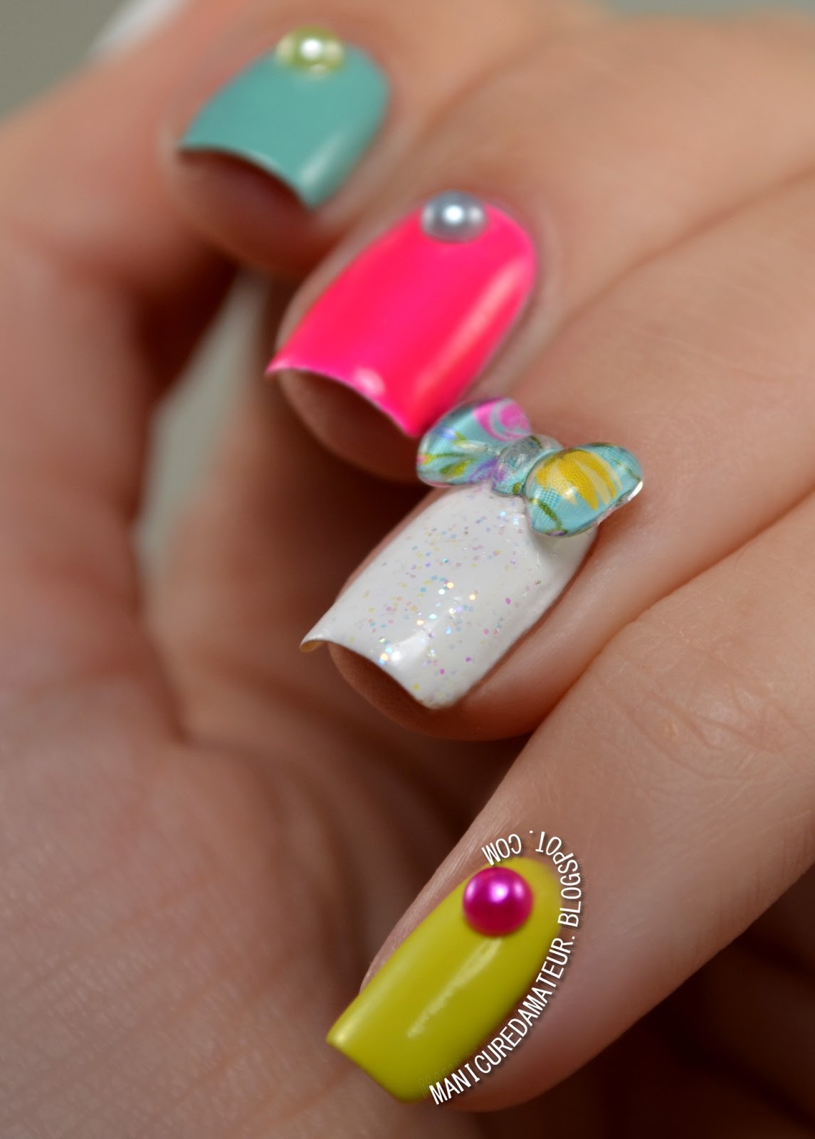The Manicured Amateur Simple Summer Skittle Manicure featuring
