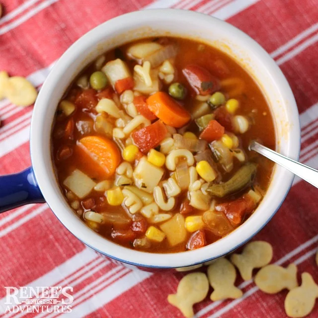 Vegetable Alphabet Soup by Renee's Kitchen Adventures - easy soup recipe full of vegetables and ABC pasta shapes