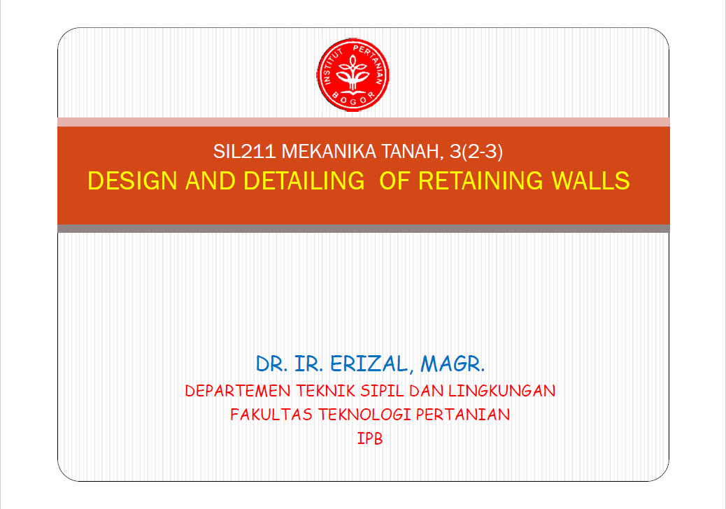 DESIGN AND DETAILING OF RETAINING WALLS