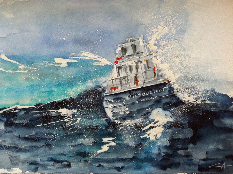  Marine aquarelle bateau tempête