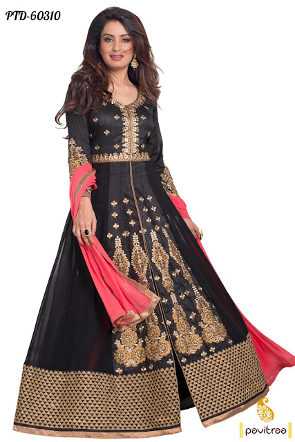 black color heavy designer wedding bridal long sleeve anarkali suit with price at pavitraa.in 