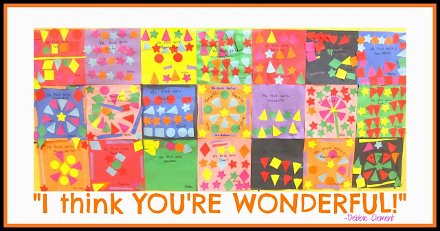 "You're Wonderful" Kindergarten Art Response of Affirmation for Author School visit with Debbie Clement