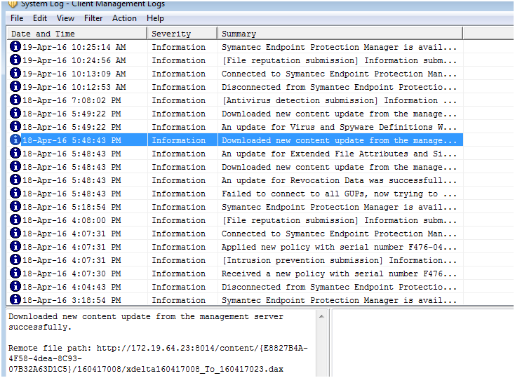 Instructions on Symantec client is taking AV definition updates from