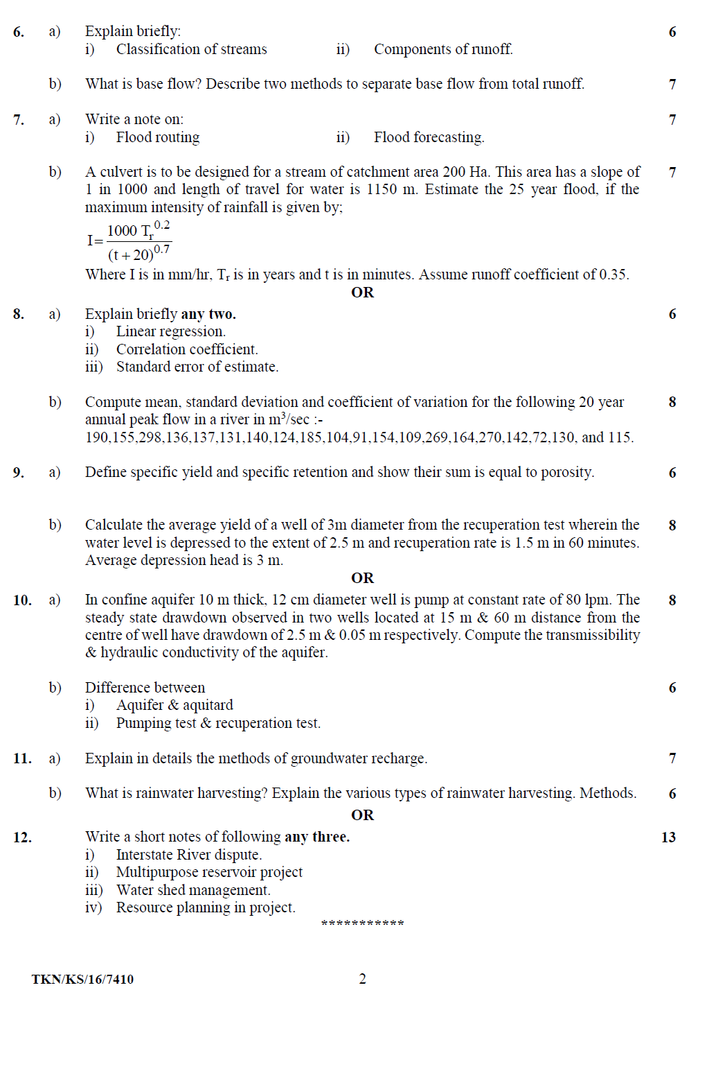RTMNU 5th Semester B.E Civil Hydrology & Water Resources (HWR) 2016