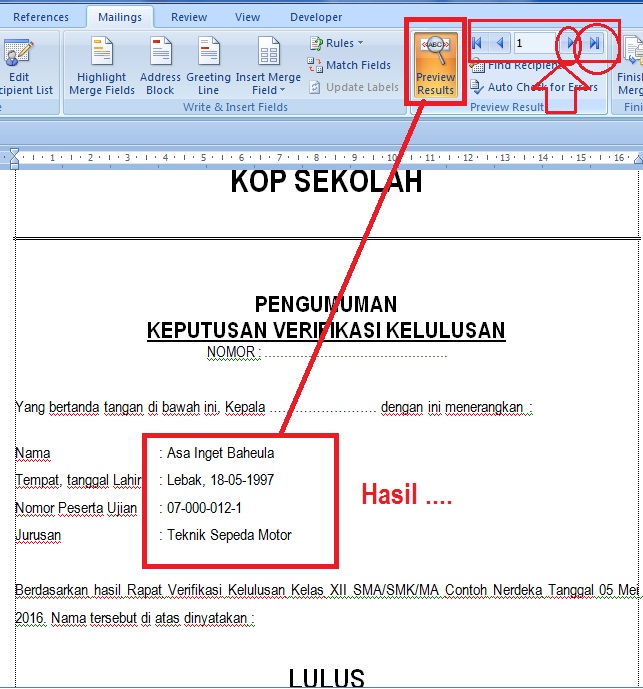 Membuat Surat Mail Merge Melalui Toolbar | cara membuat surat kelulusan mail merge kolaborasi Membuat Surat Mail Merge Melalui Toolbar | cara membuat surat kelulusan mail merge kolaborasi