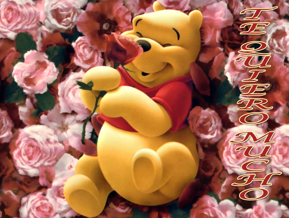 Winnie the Pooh dentro de rosas con la frase te quiero