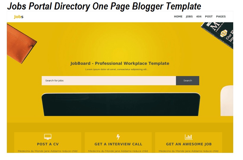 Jobs Portal Directory One Page Blogger Template Free