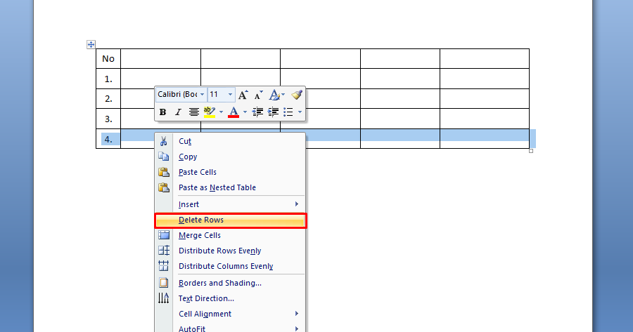 Cara Menghapus Kolom Pada Tabel MS Word.