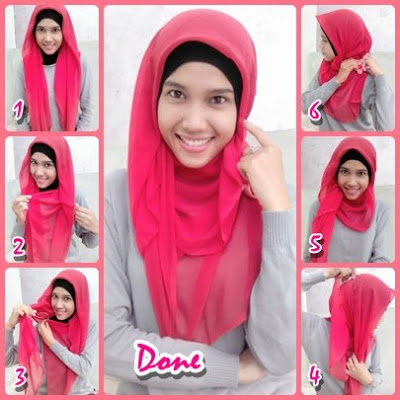 Tutorial foto gambar model jilbab pashmina untuk pesta dan cara