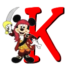 Alfabeto de Mickey Mouse en diferentes posturas y vestuarios K.