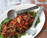 Celebration Salad (Maple-Roasted Carrots with Arugula, Dill, Cranberry Vinaigrette, Pomegranate and Glazed Pecans)